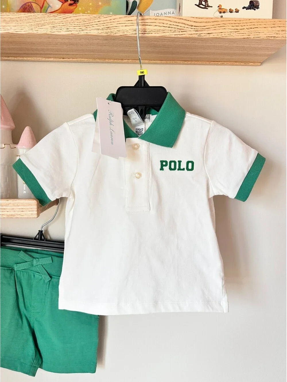 Polo Ralph Lauren White Polo and Green Shorts Set - Sz 9m